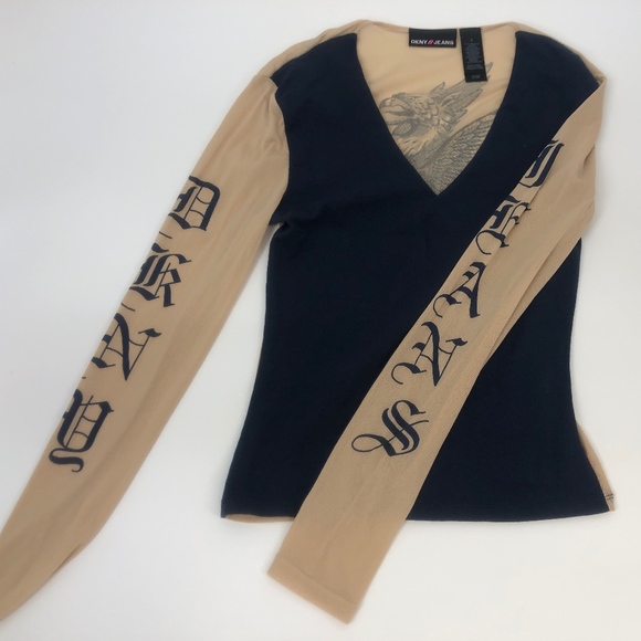 Dkny Tops - DKNY SHIRT GRIFFIN ON BACK TAN BLUE SZ SMALL